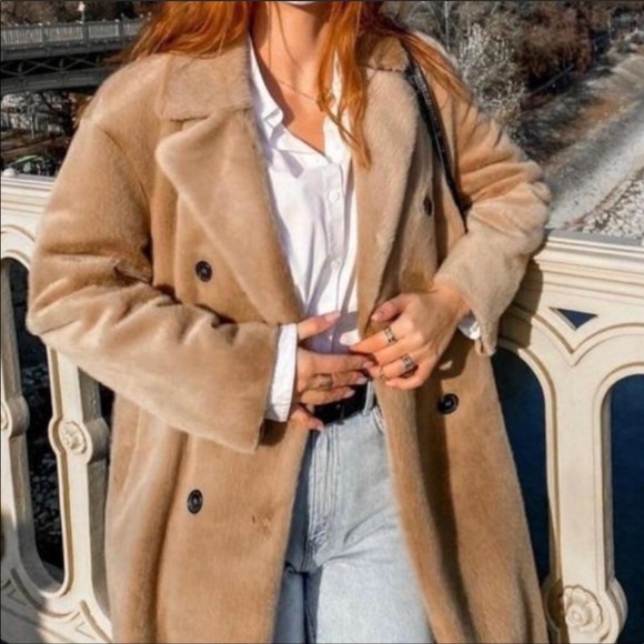 Zara Faux Fur Double Breasted Coat - Picture 6 of 13